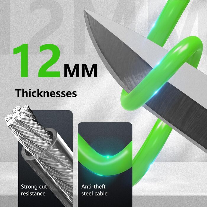 Замок для велосипеда 120см/12мм, високий рівень безпеки, кабельне спіральне кільце з 2 ключами, анти-крадіжка, для велосипеда, триколісного велосипеда, мотоцикла, скутера (зелений)