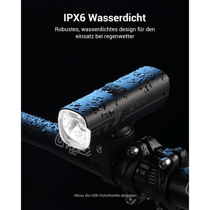 Передній велосипедний ліхтар MagicShine ZX Pro 100 Lux, LED фара з 3 режимами світла, водонепроникна IPX6, USB-зарядка, сертифікована StVZO