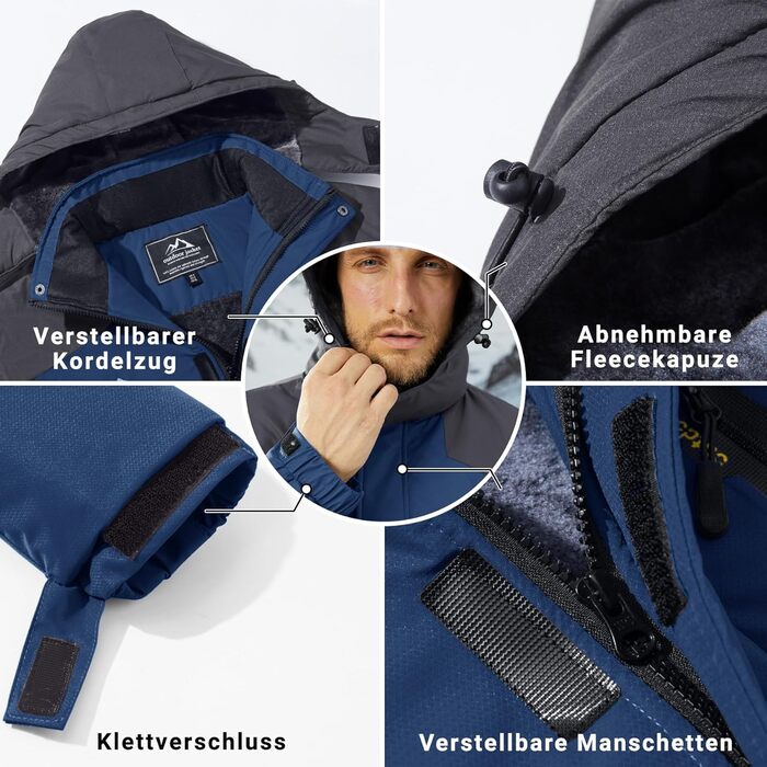 Чоловіча зимова куртка KEFITEVD: водонепроникна, з підкладкою, дихаюча, з капюшоном. Ідеальна для сноуборду та активного відпочинку на відкритому повітрі. Колір: темно-синій