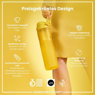 Пляшка для води Ion8 1 літр, 1000 мл, не протікає, зручна для спорту, BPA-free, з кришкою на засувці, легко миється, для фітнесу та тренажерного залу
