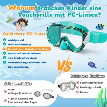 Дитячі окуляри для плавання WAVE Kinder з маскою та трубкою, антифог, захист від UV, зелений
