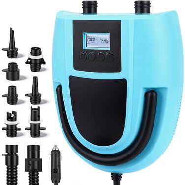 Електричний повітряний насос Sup 12V з автовимкненням та дисплеєм - 20 PSI, 7 насадок для човнів, матраців, басейнів