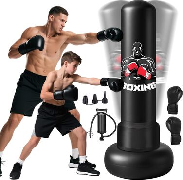 Важкий боксерський мішок для дорослих 180 см з рукавичками та насосом, наповнений повітрям, для боксу, кікбоксингу, таеквондо, подарунок