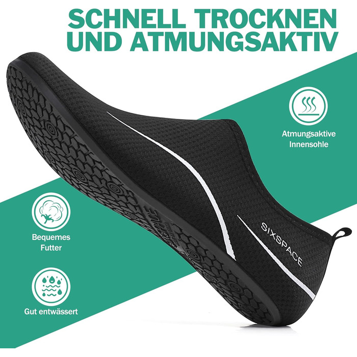 Чоловічі та жіночі аквашузи Sixspace для плавання, серфінгу, йоги та відпочинку на пляжі. Швидко сохнуть, дихаючі, чорні (розмір EU 37)