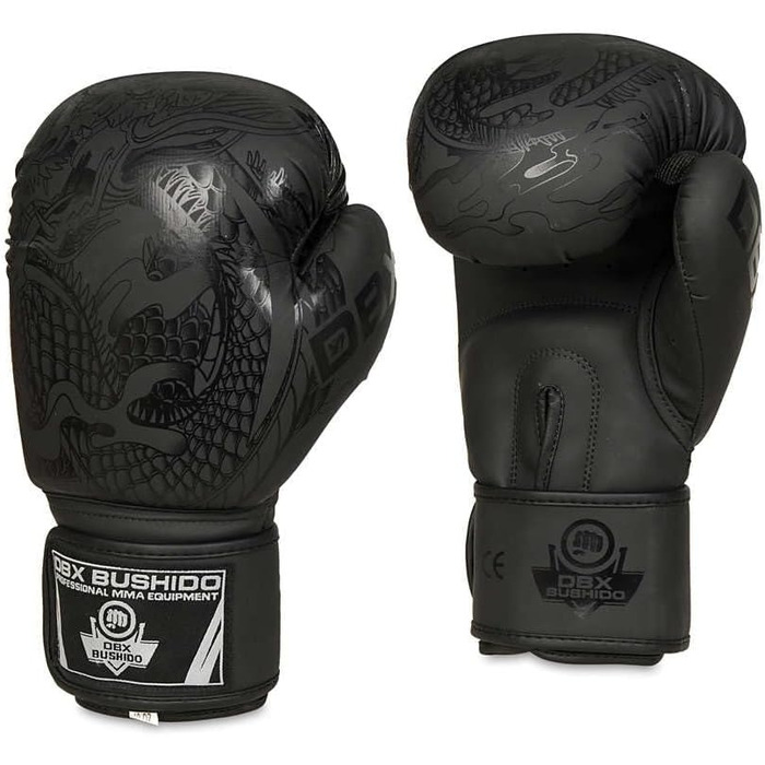 Боксерські рукавички DBX BUSHIDO Black Dragon 12oz для спарингів, кікбоксингу, бойових мистецтв, чорні