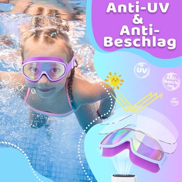 Дитячі плавальні окуляри Vvinca з широким оглядом, антифогом і UV-захистом, водонепроникні, з м'яким ремінцем, для дітей 3-14 років