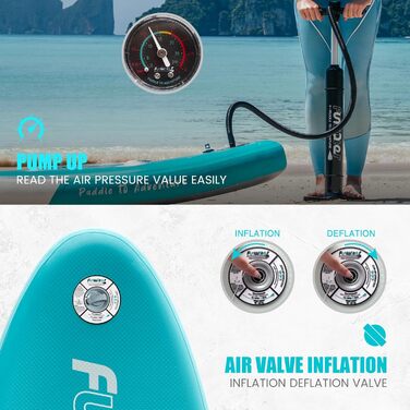 SUP дошка FunWater надувна 10'-11' з веслом та насосом, Eva-покриття, для 2-х осіб/сім'ї, блакитно-зелена