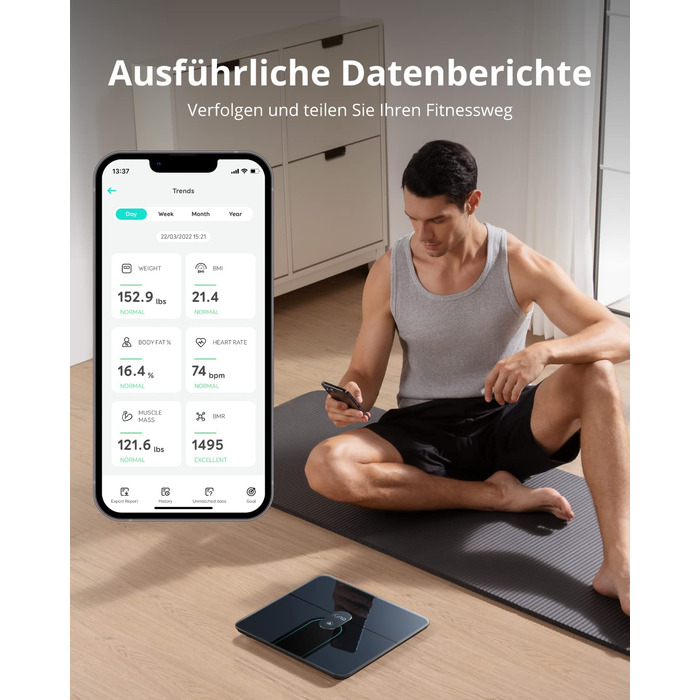 Розумна вага eufy P2 Pro, цифрова ваги для визначення складу тіла, Wi-Fi/Bluetooth, 16 показників: вага, серцебиття, жир, ІМТ, м'язова та кісткова маса, чорна