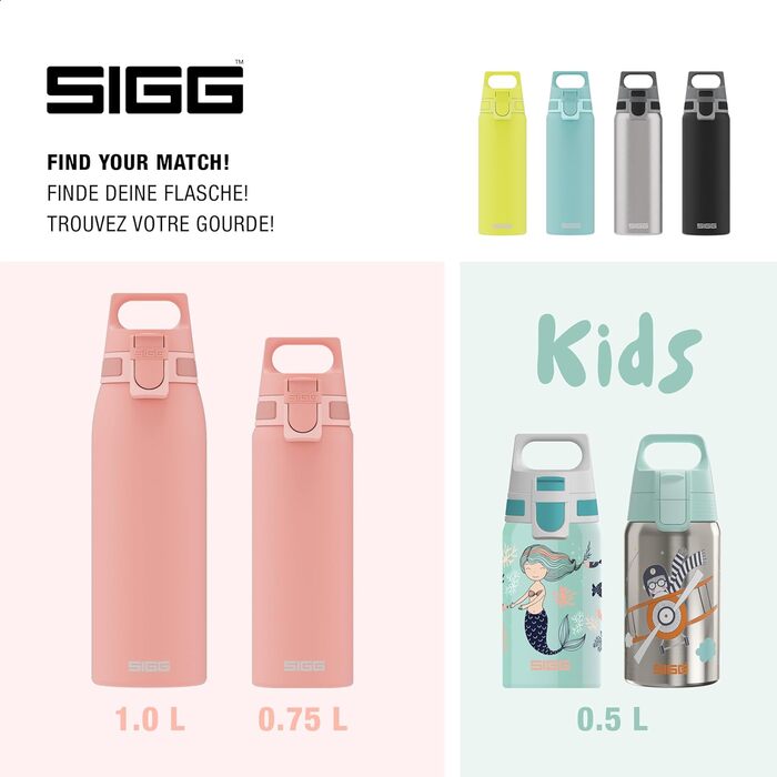 SIGG пляшка для води 0,75 л з нержавіючої сталі Shield ONE, для газованих напоїв, герметична, легка, BPA-free, рожевий колір