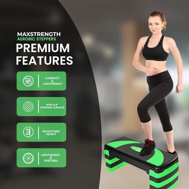 Аеробний степ-платформа MAXSTRENGTH, 5-рівнева, нековзна, для фітнесу, кардіо, йоги, висота 10-30 см