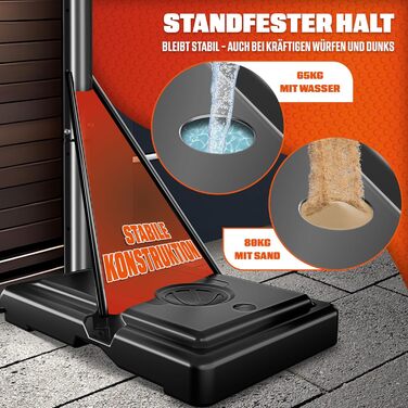 Баскетбольний кошик KESSER® Outdoor зі стійкою та колесами. В комплекті: 2 сітки, м'яч та насос. Регульована висота 230-305 см. Підходить для дітей та дорослих (червоний)