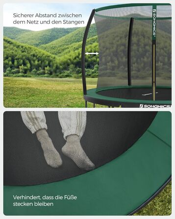 Батут SONGMICS Outdoor Ø 244/305/366/427 см, круглий, для саду, з сіткою безпеки, захисним бордюром, сходами та м'якими стійками, 366 см, чорний + темно-зелений