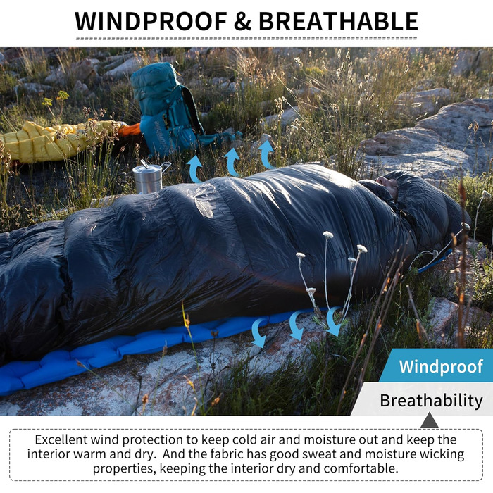 Сплячий мішок Naturehike 750FP, 4-сезонний, теплий зимовий, ультралегкий, компактний, з компресійним мішком для кемпінгу (CW700/Чорний/L)