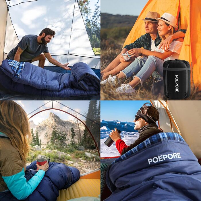 Сплячий мішок XXL для дорослих, 3-4 сезони, фланель, для кемпінгу та зимового відпочинку, 230x90 см, з сумкою, вологостійкий та теплий, блакитний