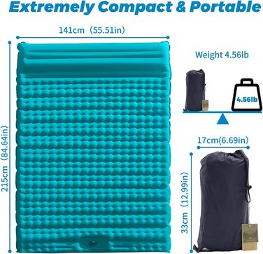 Надувна туристична матрац Isomatte для кемпінгу, самонадувна, ультралегка, для 2 осіб, з насосом та подушкою, блакитна