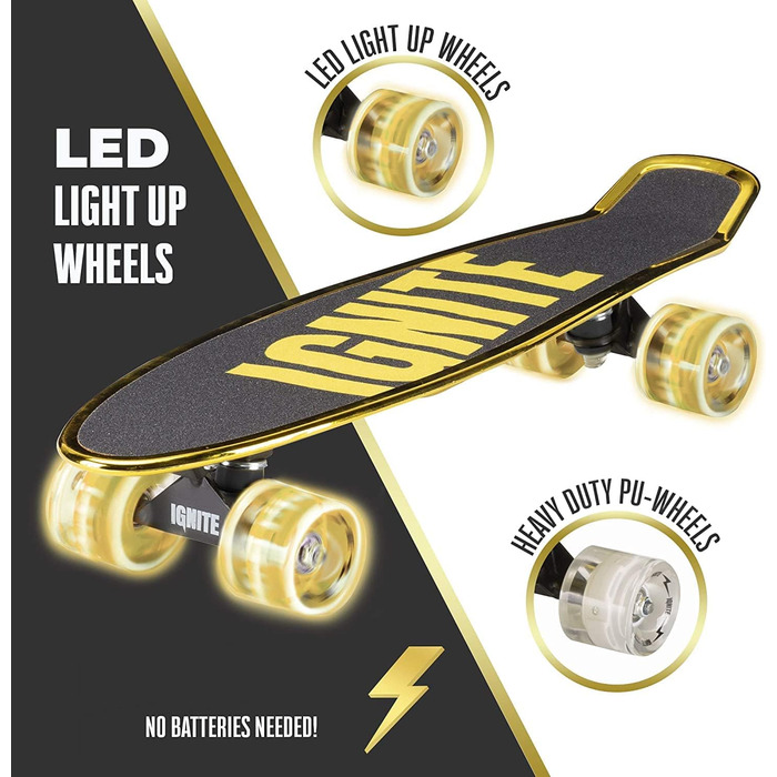 Скейтборд Mondo Gold Street Toys Chroma з LED колесами, шоломом та захистом, 55x15 см