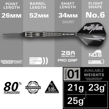 Darts Target Phil Taylor Power 8-Zero 4 (21/23/25г) - Сталеві дротики з вольфраму 80%, з Swiss Point або сталевими наконечниками