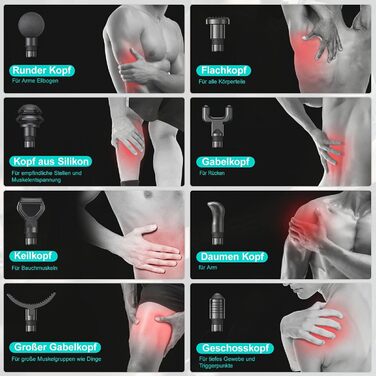 Масажер BURNNOVE для тіла та спини з LED-дисплеєм, 99 режимів, 8 насадок, акумулятор 2550mAh, чорний