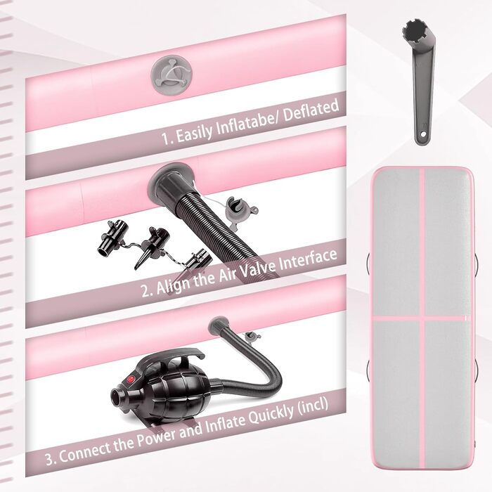 Гімнастичний надувний мат, 3 м, для гімнастики, фітнесу, йоги, бойових мистецтв, пляжу, 10'x3.3'x4' (300x100x10 см), Рожевий