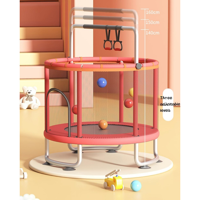 Трамплін для малюків 1,5 м з сіткою безпеки, баскетбольним кільцем, м'ячем, червоний