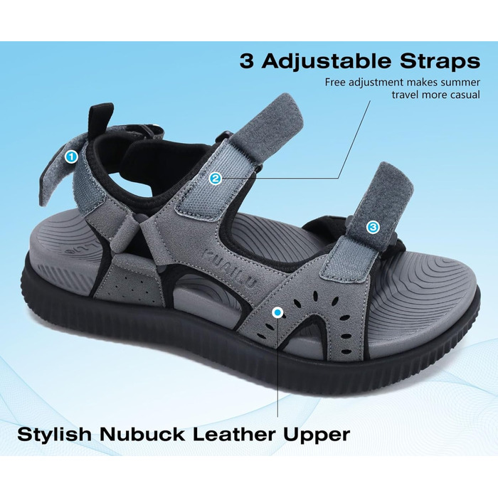 Чоловічі сандалі KuaiLu для трекінгу та відпочинку, ортопедичні, сірі, розмір 45 EU