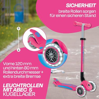 Дитячий самокат GLOBBER Primo Foldable Plus Lights з LED колесами, 3-колісний, регульований, для дітей від 3 років, 120/80 мм, підшипники ABEC 5