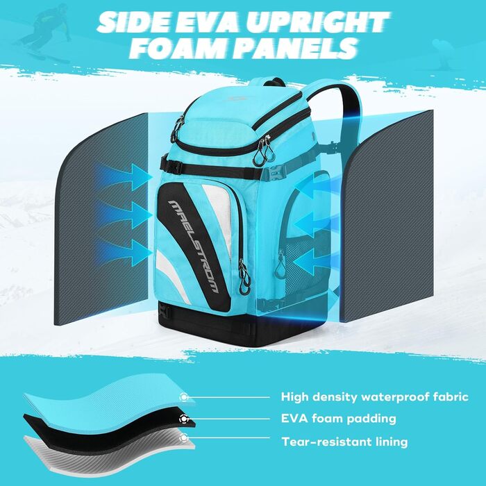 Чохол для лижних черевиків Maelstrom, 55 л, великий рюкзак для подорожей, водонепроникний для сноуборду та лижного спорядження (Морська синя)