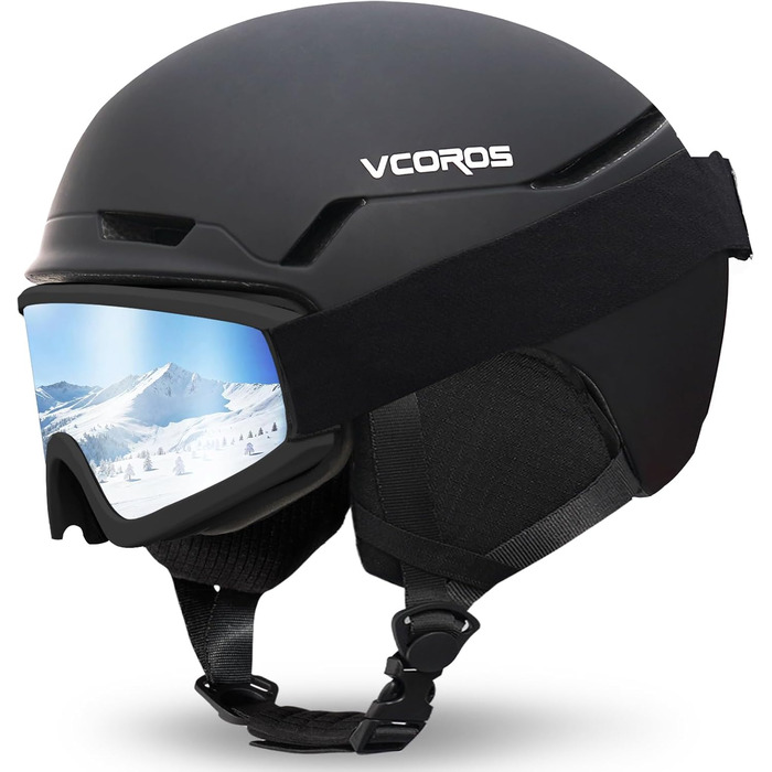 Шолом для сноуборду та гірських лиж з маскою, DXH816. Знімне кріплення, дихаючий, захист від ударів, UV-захист, регульований. Чорний матовий.