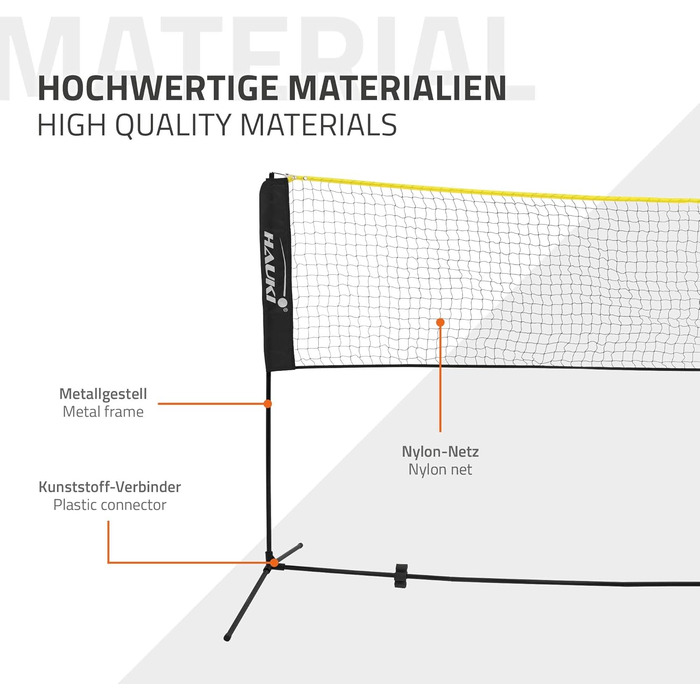 Мережа для бадмінтону та тенісу Hauki 400/500 см, чорно-синя, з сіткою для волейболу, 3 волани, сумка, сталевий каркас