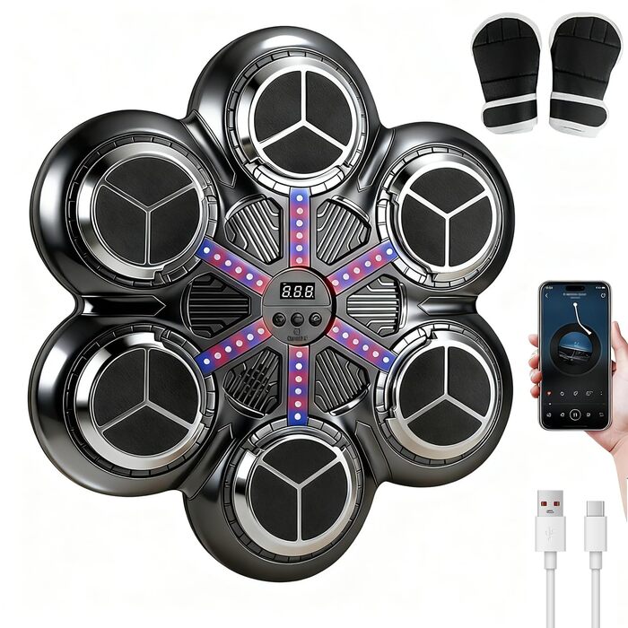 Музична боксерська машина для тренувань: Bluetooth, світлові ефекти, 3 режими, підрахунок ударів (81353)