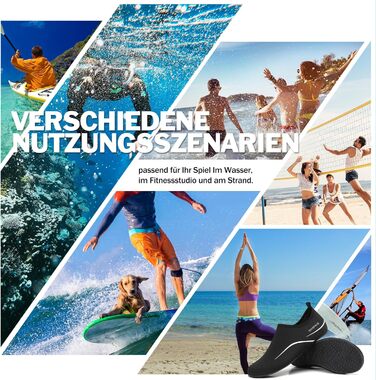 Чоловічі та жіночі аквашузи Sixspace для плавання, серфінгу, йоги та відпочинку на пляжі. Швидко сохнуть, дихаючі, чорні (розмір EU 37)