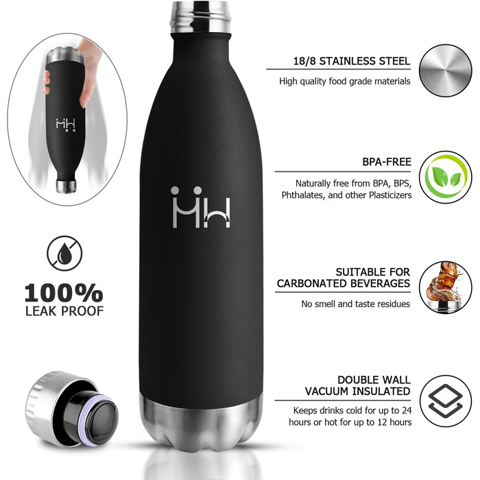 Термос-пляшка 1000 мл, ізольована сталева пляшка для води, без BPA, не протікає, термокана, подвійні стінки, підходить для газованої води, для університету, роботи, подорожей, спорту, активного відпочинку, для хлопчиків та дівчаток, темно-зелений