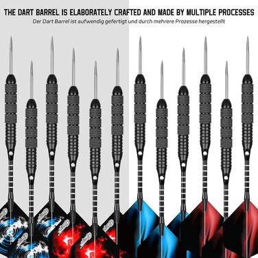 Професійні сталеві дротики CyeeLife з металевими наконечниками (12 шт.) + 24 пір'я + точилка, 22 г (Чорні)