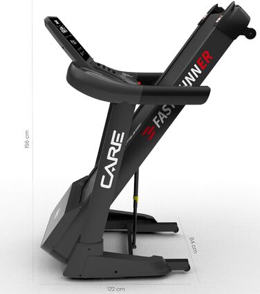 CARE FITNESS Fast Runner SP: Електричний біговий тренажер з регулюванням нахилу та складний - до 22 км/год, 20 рівнів нахилу, 57 програм, Kinomap