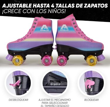 Роликові ковзани Apollo Disco Roller Quad, дитячі та дорослі, регульовані 31-42, LED, танцювальна королева