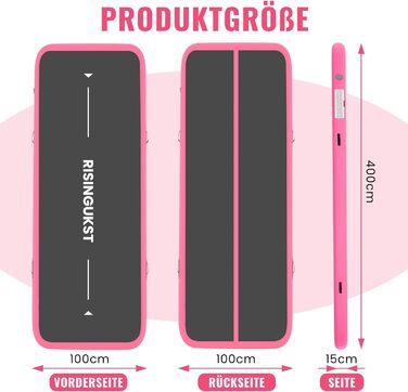 Надувна гімнастична килимок Air Matte Track для гімнастики та акробатики, 400x100x15 см, зелено-рожевий