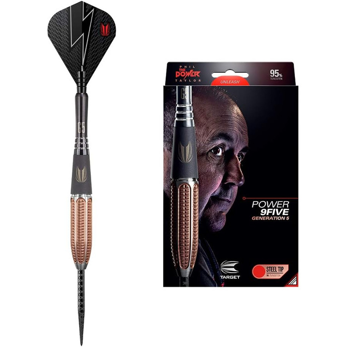 Дротики Target Phil Taylor Power 9-Five Gen 5, 95% вольфрам, сталевий накінечник, 26 г