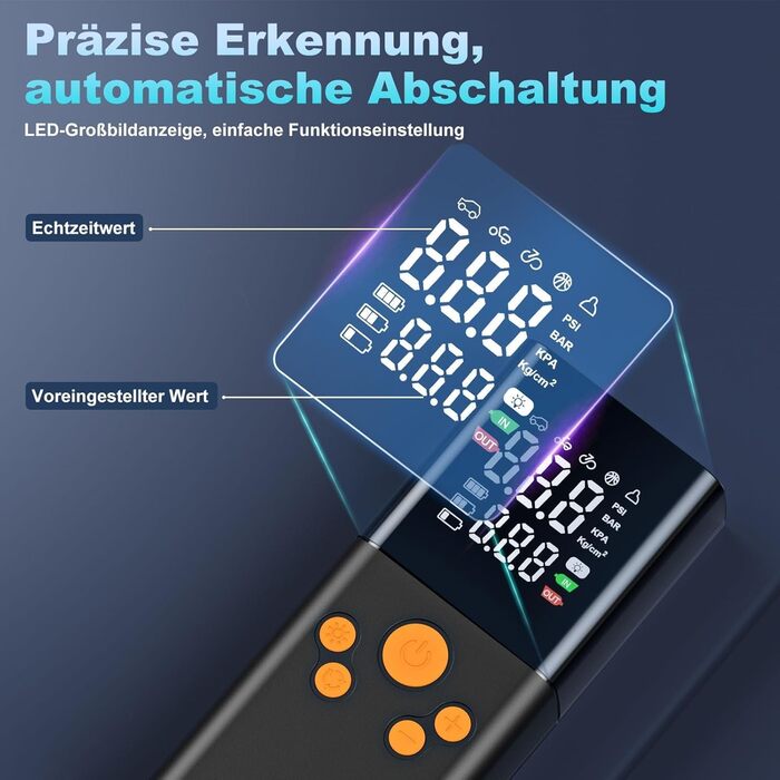 Електричний акумуляторний компресор-насос 150PSI 10000mAh з LCD-дисплеєм, портативний насос для шин і матраців