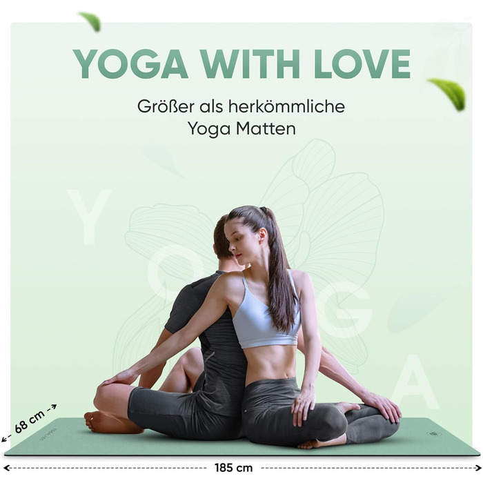 YOGALABS® Преміум йога-мат STUDIO 185x68x0,4 см, екстра великий, антиковзкий, з ременем, ECO PU та натуральний каучук, для гімнастики та пілатесу, екологічний, без шкідливих речовин, Agave