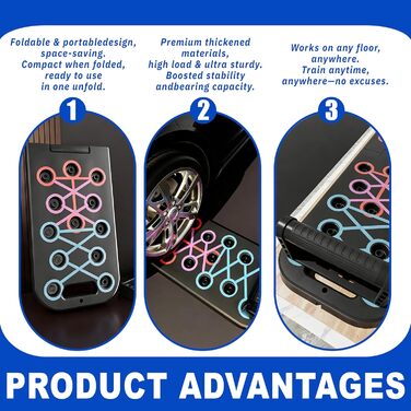 Преміум набір для віджимань 12-в-1 Push Up Board: інноваційна складана дошка для віджимань з регульованими ручками та 2 еластичними стрічками для тренувань вдома та нарощування м'язів