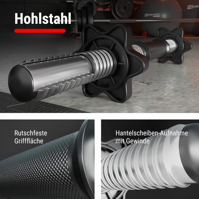 Набір гантелей Hop-Sport 20 кг / 40 кг, 2 шт. з штангою 30 мм, з різьбовим затискачем, рифлена поверхня