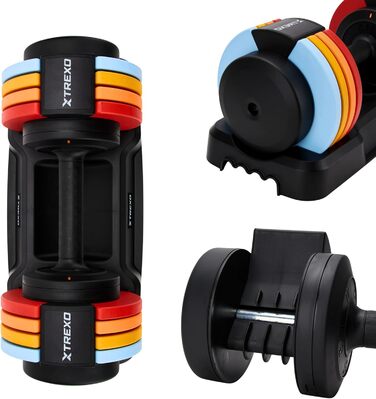 Набір гантелей TREXO MULTICOLOR 2x5 кг з регулюванням, сталь, з антиковзним покриттям, для дому та фітнесу