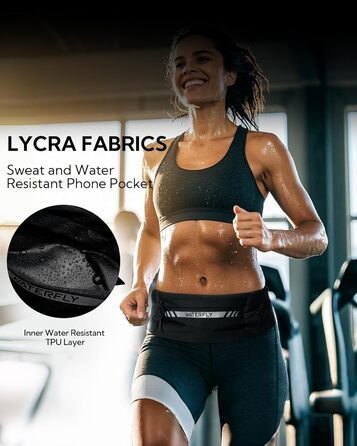 Поясна сумка для бігу WATERFLY: сумка на пояс для телефону, 4 кишені, для чоловіків та жінок, для фітнесу, спорту, бігу