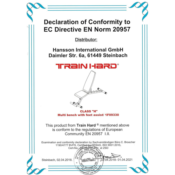 Регульована лава для жиму Train Hard з упором для ніг, сертифікат EN957, преміум якість, для преса та силових тренувань