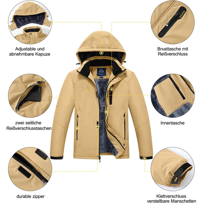 Чоловіча зимова куртка Ysento: водонепроникна, тепла, з флісовою підкладкою, софтшелл, для активного відпочинку, катання на лижах та сноуборді, з капюшоном, колір хакі, розмір L