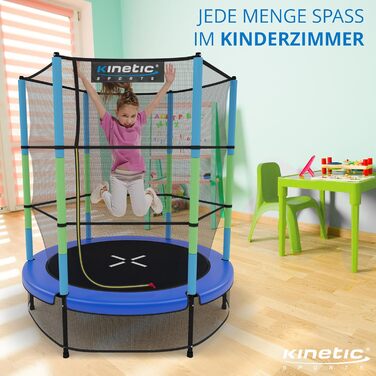 Дитячий батут KINETIC SPORTS 140 см з гумовою підвіскою, захисною сіткою на блискавці, м'яким бортиком і сіткою для підлоги – іграшковий батут для дому