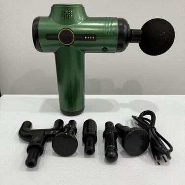 Масажер для тіла, пістолет для масажу з 6 швидкостями та 6 насадками, LCD-екран, для спини, плечей, ніг (зелений) V1-grün