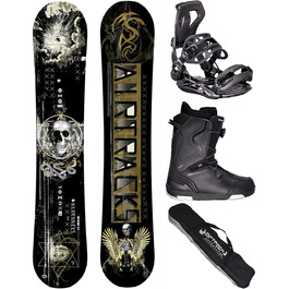 Airtracks Сноубордний комплект для чоловіків Freeride/Freestyle з карбоновою дощечкою Wow Wide Hybrid Rocker + кріплення Master + черевики + сумка для сноуборду, 155/160/164 см
