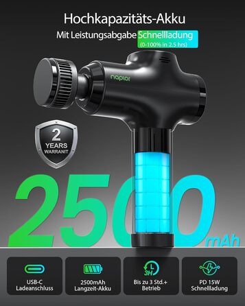 Масажер для тіла з охолодженням та підігрівом, тихий масаж глибоких м'язів проти болю в шиї та спині, LCD дисплей, ергономічний ручний масажер для дому та фітнесу, з сумкою