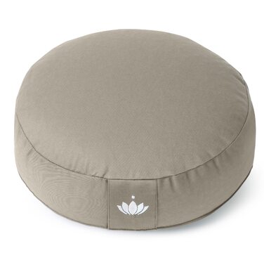 Медитаційний подушок Lotuscrafts® з низькою посадкою 10 см, з дрібнозернистою начинкою, кругла подушка для йоги, підлогова подушка, подушка для медитації, знімний чохол, сертифікат GOTS (світло-бежевий)